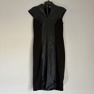 New York & Company Black Sheath Dress, Size Small Faux Leather Dress LBD Sheek